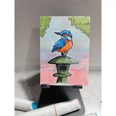 KingFisher On Lantern aceo art card thumbnail 1