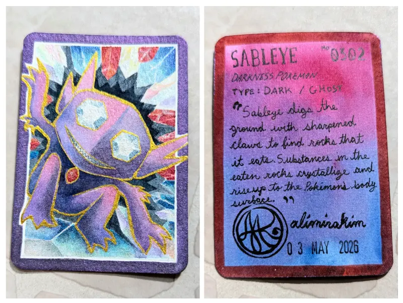OOAK Sparkling Iridescent Watercolor Pokemon Card - Sableye aceo art card