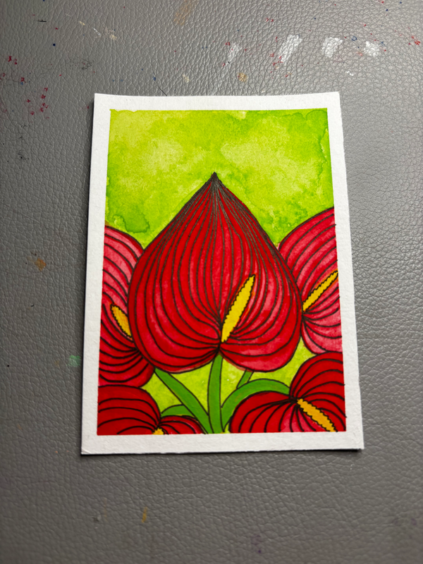 Anthurium, Red aceo art card