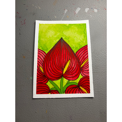 Anthurium, Red aceo art card thumbnail 1