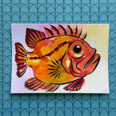 Big Eye Fish aceo art card thumbnail 1