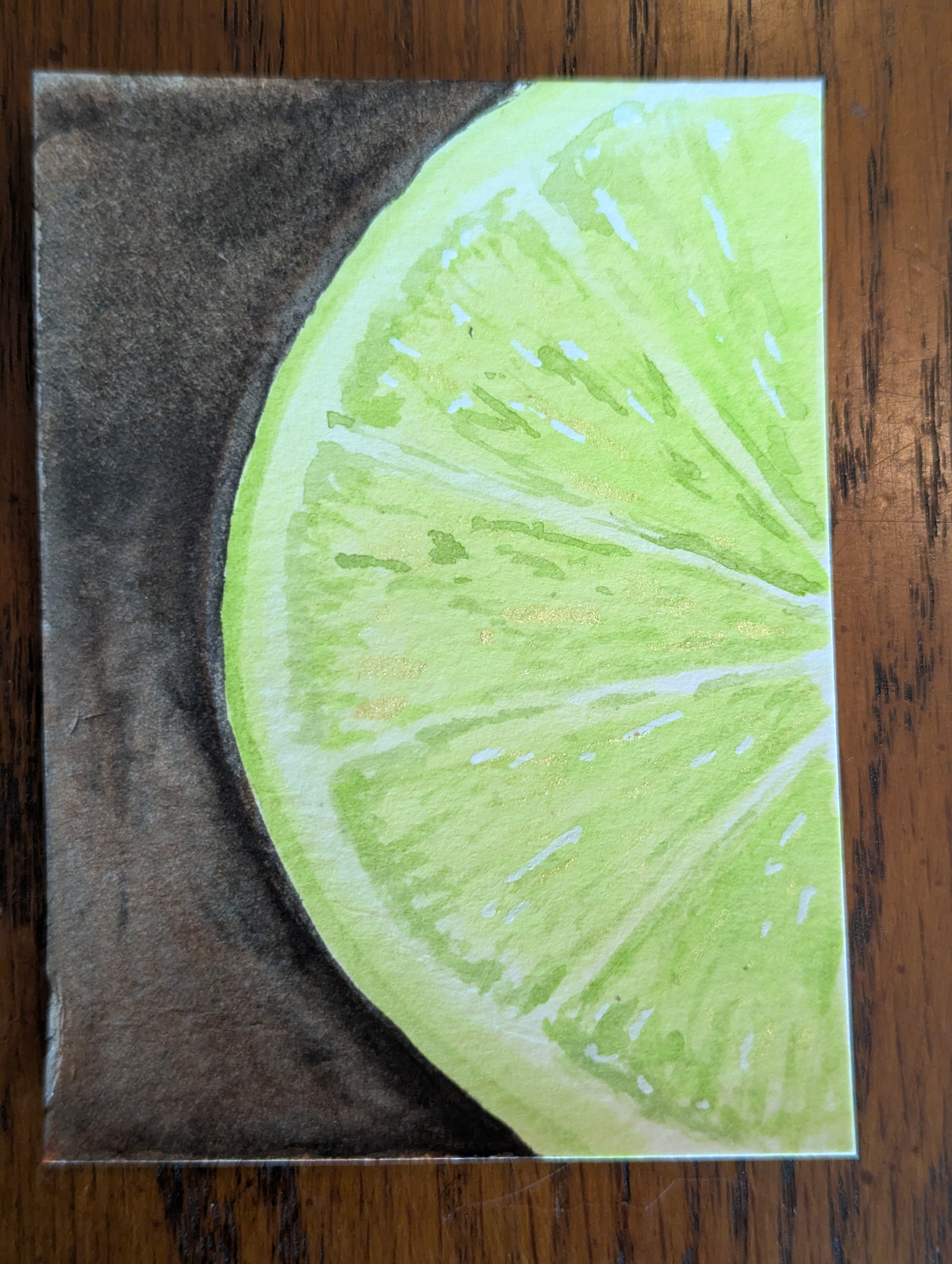 ACEO Original Watercolor Painting Green Lime aceo art card