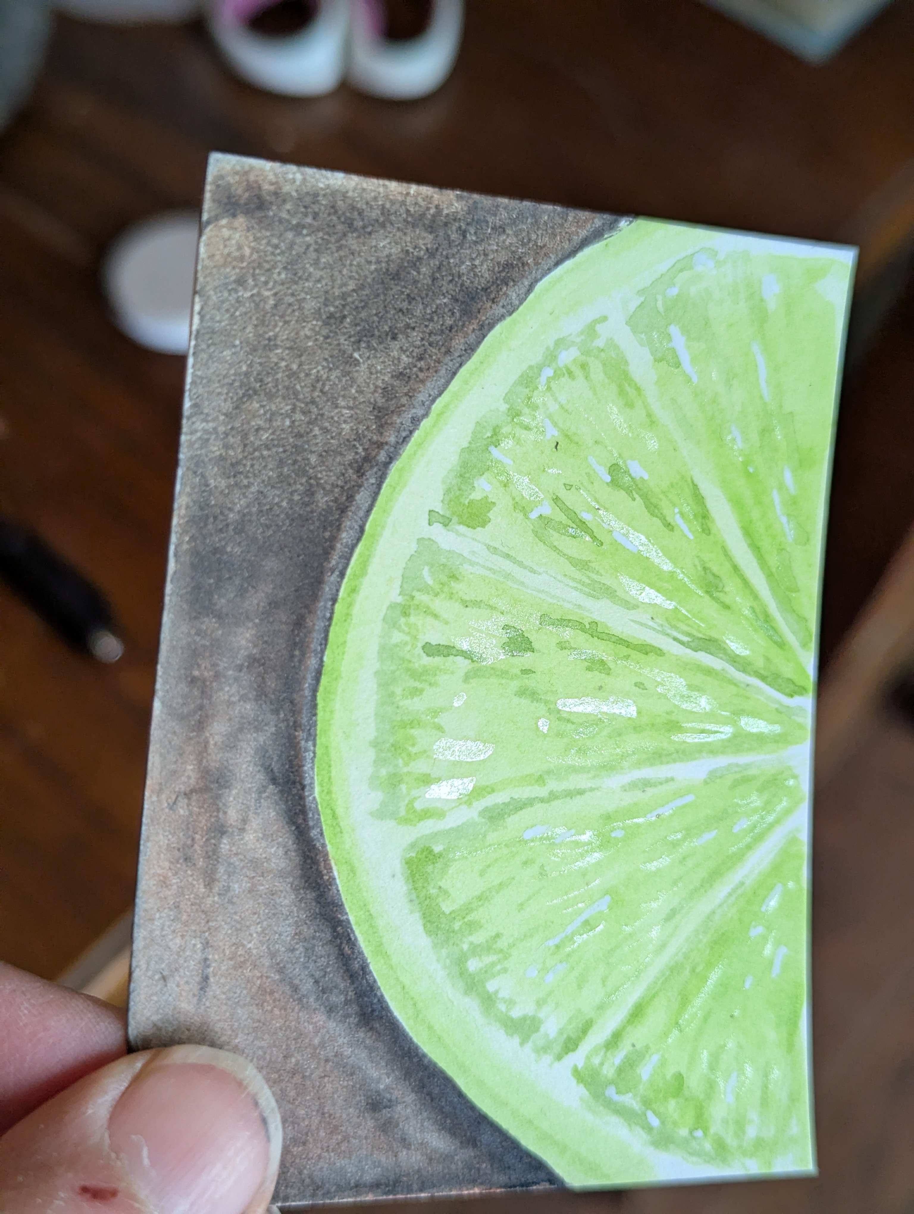 ACEO Original Watercolor Painting Green Lime aceo art card thumbnail 2