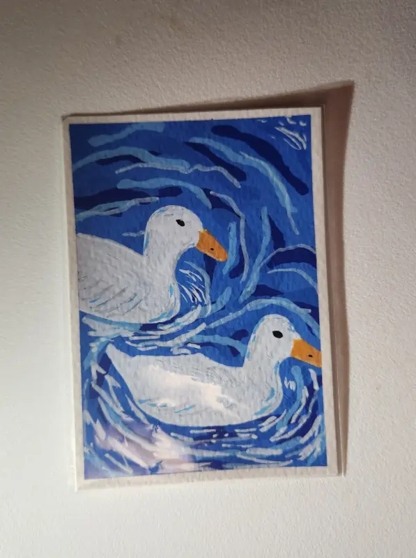 Swimming with Ducks aceo art card