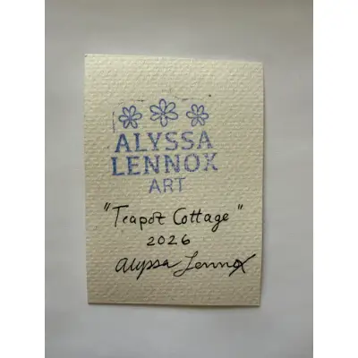 Teapot Cottage aceo art card thumbnail 3