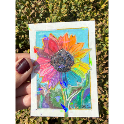 Rainbow Sunflower Holographic aceo art card thumbnail 2