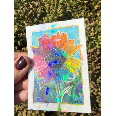 Rainbow Sunflower Holographic aceo art card thumbnail 4