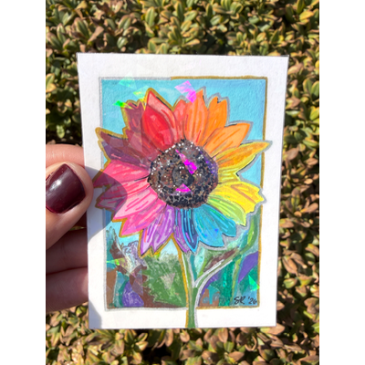Rainbow Sunflower Holographic aceo art card thumbnail 1