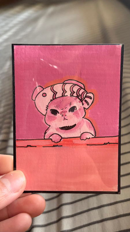 Cat wearing fish hat | Pink Wall Cat Series # 2 aceo art card