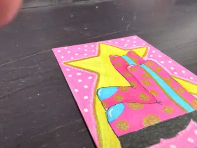 Original ACEO Art Fun and Funky Disco Boots Bright Art Acrylic/Ink Mini 2.5x3.5 aceo art card thumbnail 2
