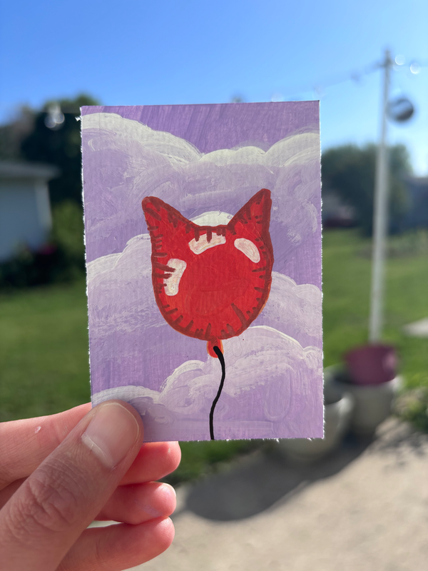 Cat Balloon by April aceo art card