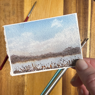 ACEO Watercolor, Landscape, Original, Marsh, “Blue Marsh”, 3.5x2.5in, By Lark Watercolor and Art aceo art card thumbnail 4