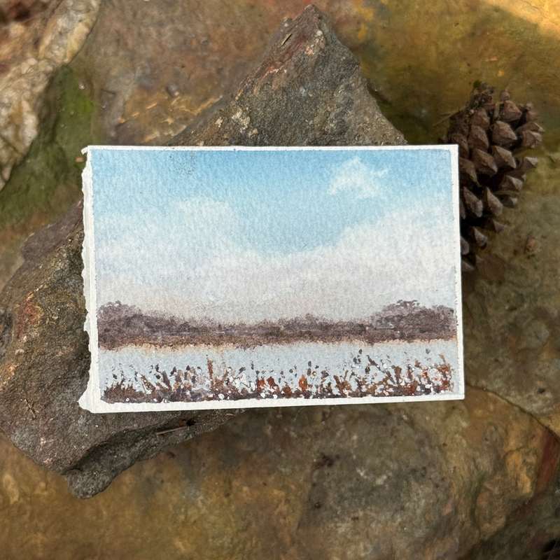 ACEO Watercolor, Landscape, Original, Marsh, “Blue Marsh”, 3.5x2.5in, By Lark Watercolor and Art aceo art card