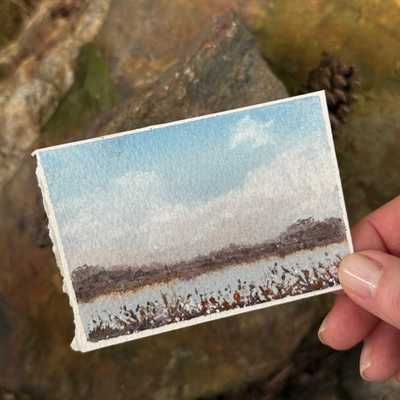 ACEO Watercolor, Landscape, Original, Marsh, “Blue Marsh”, 3.5x2.5in, By Lark Watercolor and Art aceo art card thumbnail 2