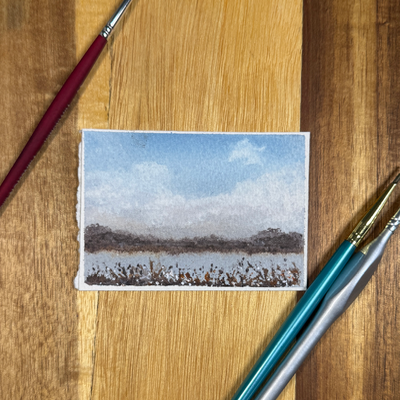 ACEO Watercolor, Landscape, Original, Marsh, “Blue Marsh”, 3.5x2.5in, By Lark Watercolor and Art aceo art card thumbnail 3