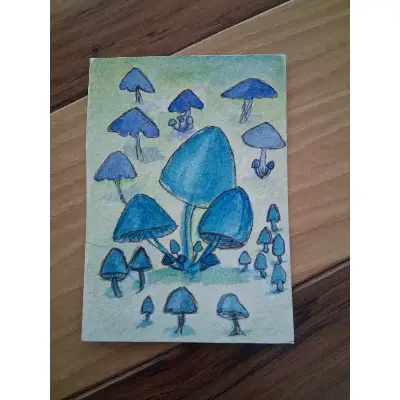 blue shrooms aceo art card thumbnail 1