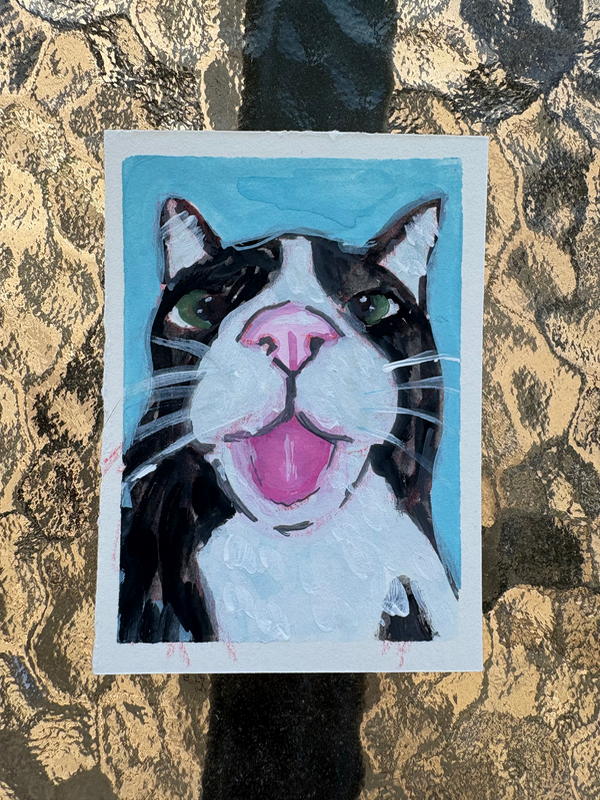BLEP silly cat meme aceo art card