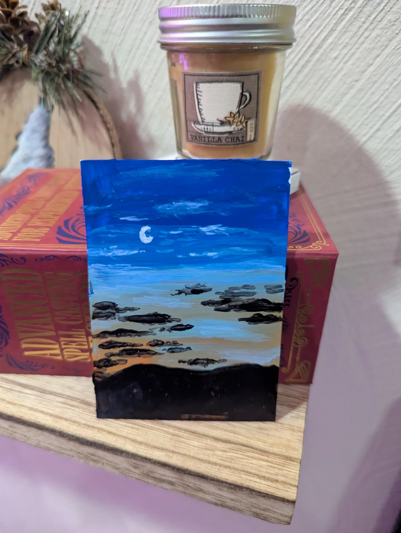 Moon night sky mountain ridge sunset FREE SHIP aceo art card