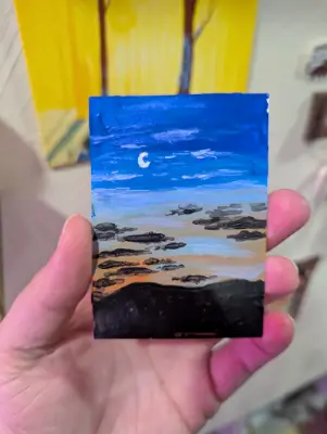 Moon night sky mountain ridge sunset FREE SHIP aceo art card thumbnail 2