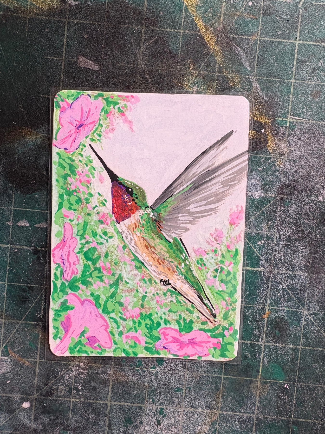 Ruby Throated Hummingbird aceo art card