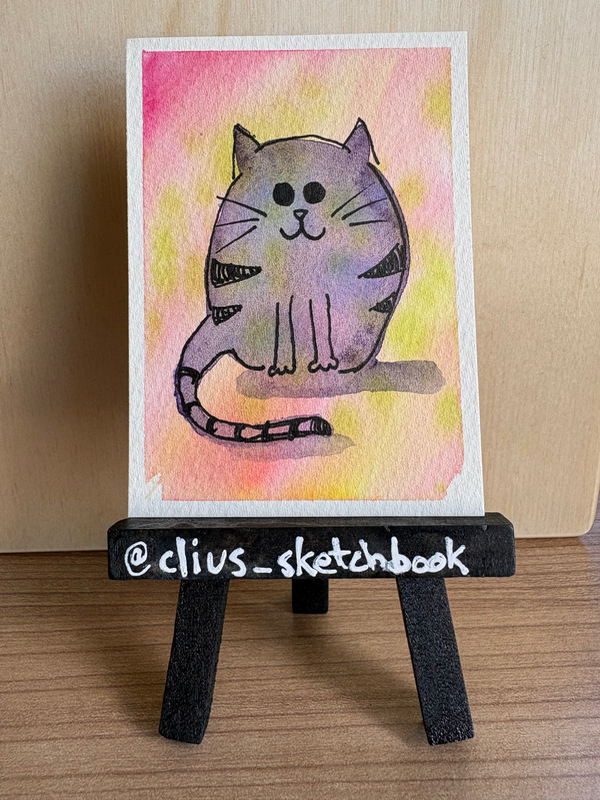 Round Cat Pink #3 aceo art card