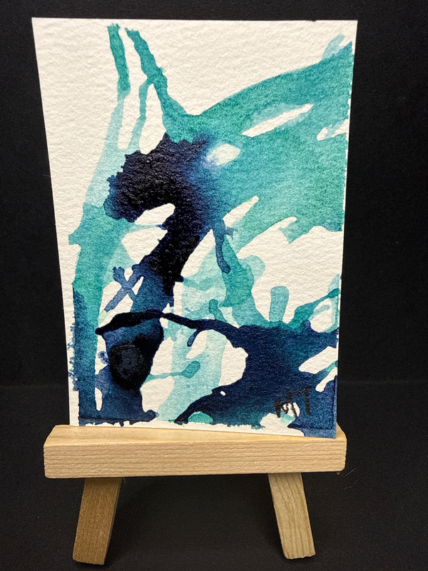 Green blue No 1 aceo art card