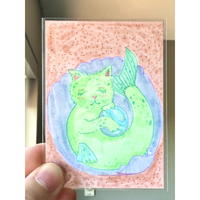 Mermaid Cat aceo art card thumbnail 1