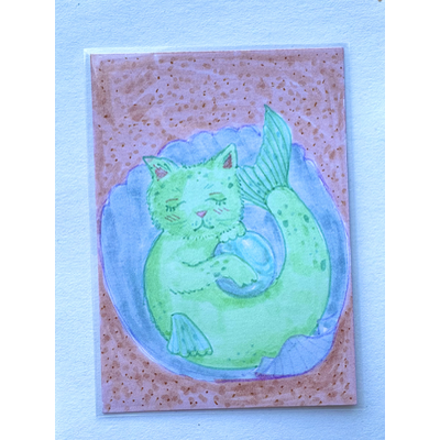 Mermaid Cat aceo art card thumbnail 2