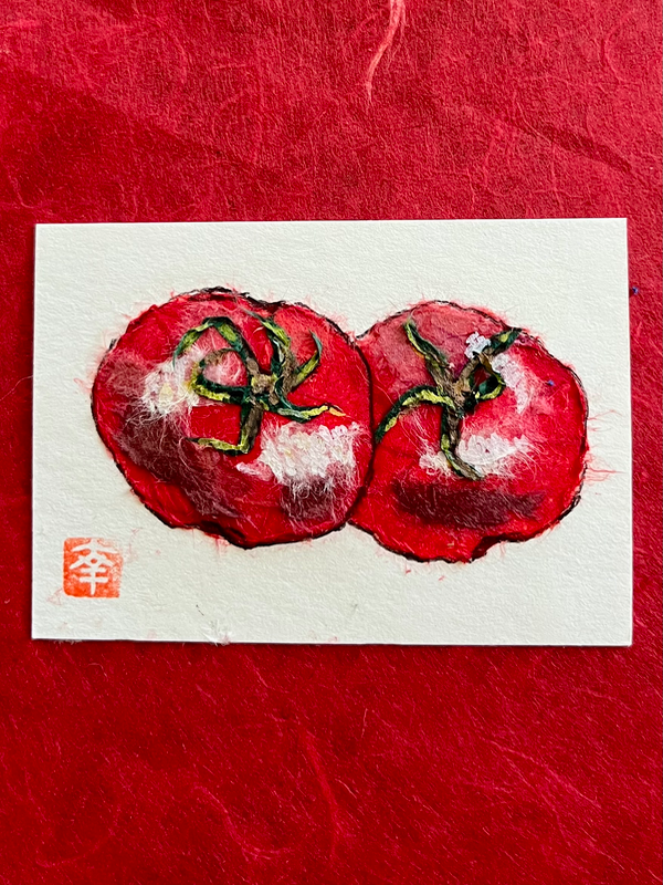 Japanese Washi art - tomatoes x 2 aceo art card