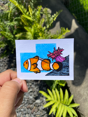Clownfish and Anemone aceo art card thumbnail 2