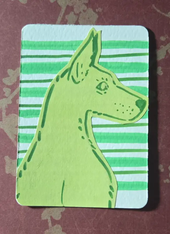 Green Striped Sheppherd aceo art card