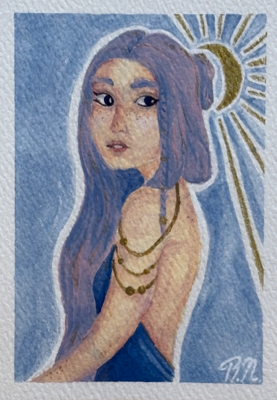 Starlit woman aceo art card thumbnail 1