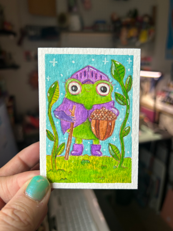 Forest Knight Frog aceo art card