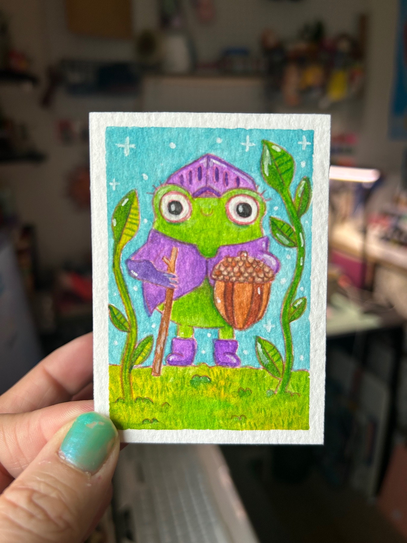 Forest Knight Frog aceo art card