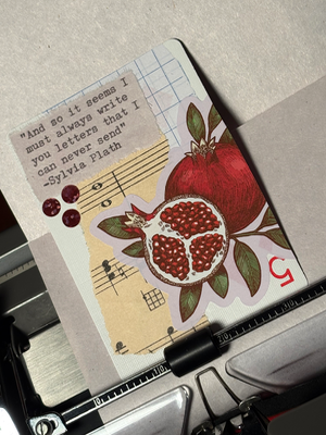 Fruit Quote Card #239 collage by Mazerzine pomegranate Sylvia Plath aceo art card thumbnail 2