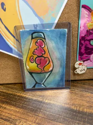 The Flow Pink and Orange Lava Lamp Watercolor Original ACEO Painting aceo art card thumbnail 1
