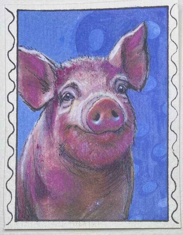 Peggy Piggy Postage aceo art card