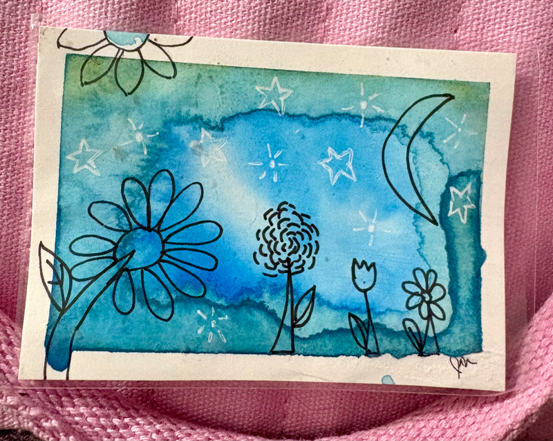 Floral night sky aceo art card