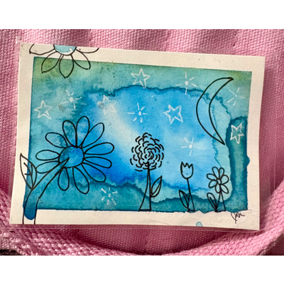 Floral night sky aceo art card thumbnail 1