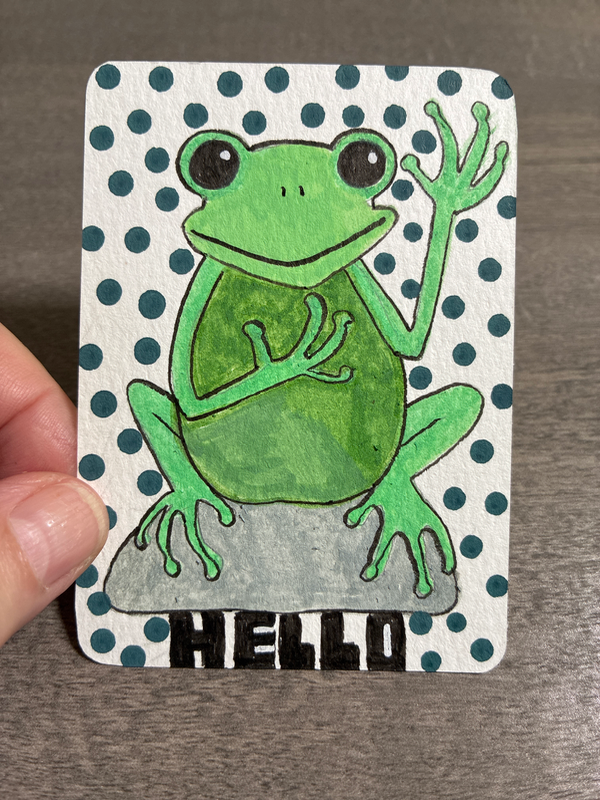HELLO Frog aceo art card