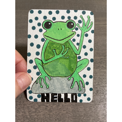 HELLO Frog aceo art card thumbnail 1