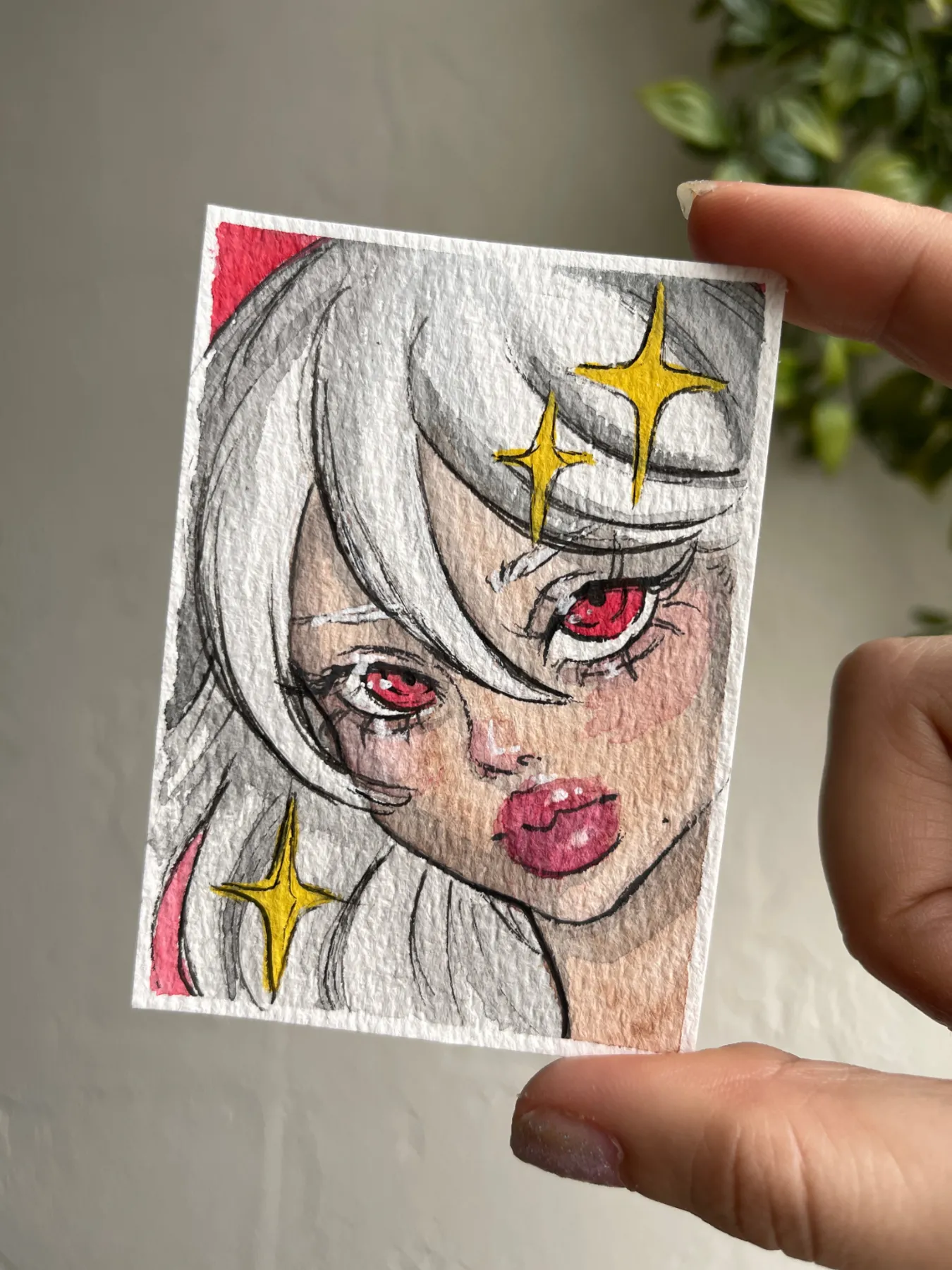 Red Eyes Girl aceo art card