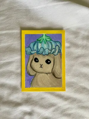 Bunny with Flower Hat aceo art card thumbnail 2