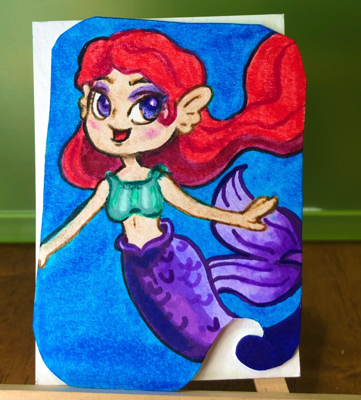 Mermaid Summer Mythology Siren Cartoon Whimsical Whimsy Ocean Illustration Multimedia aceo art card