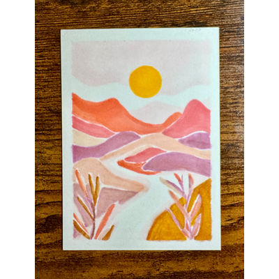 Quiet Rise, Warm Minimalist Landscape aceo art card thumbnail 1