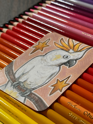 White Cacatua Bird aceo art card thumbnail 2