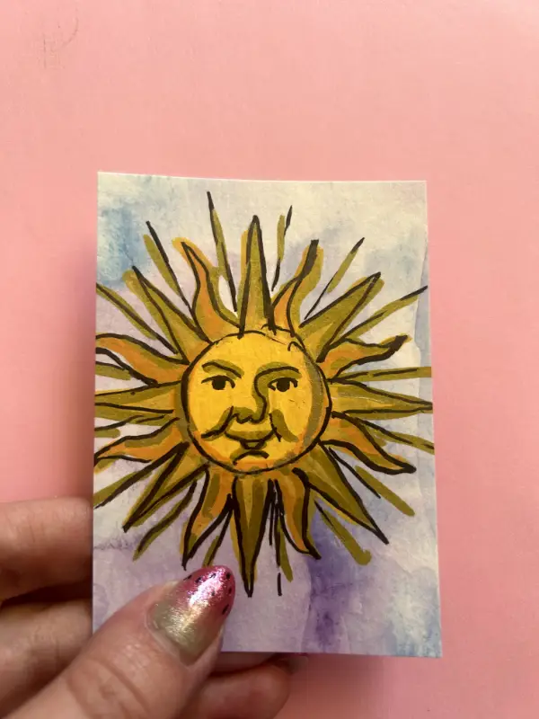 Mystical Sun Mixed Media Sawyer Crane Art aceo art card