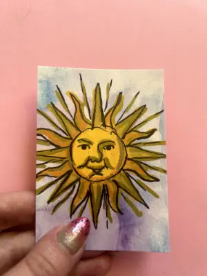 Mystical Sun Mixed Media Sawyer Crane Art aceo art card thumbnail 1