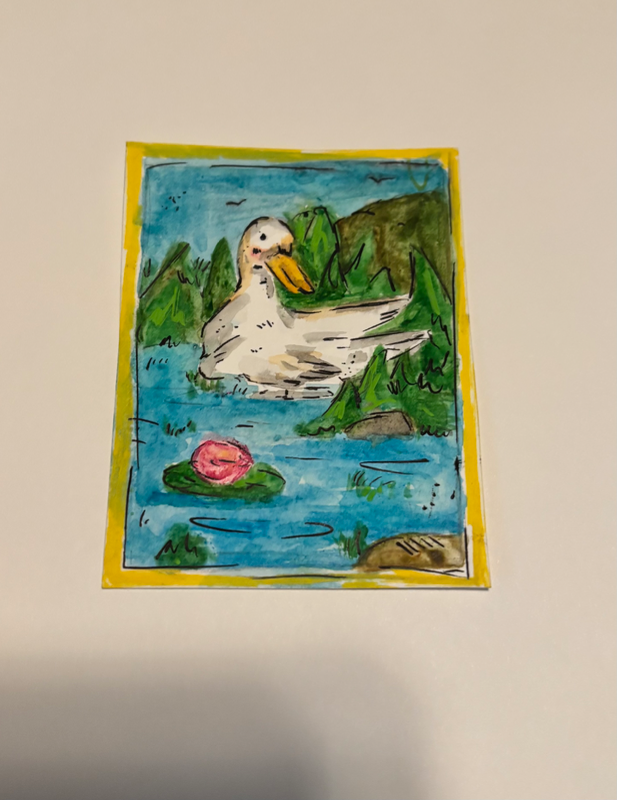 Goose taking a Swim aceo art card