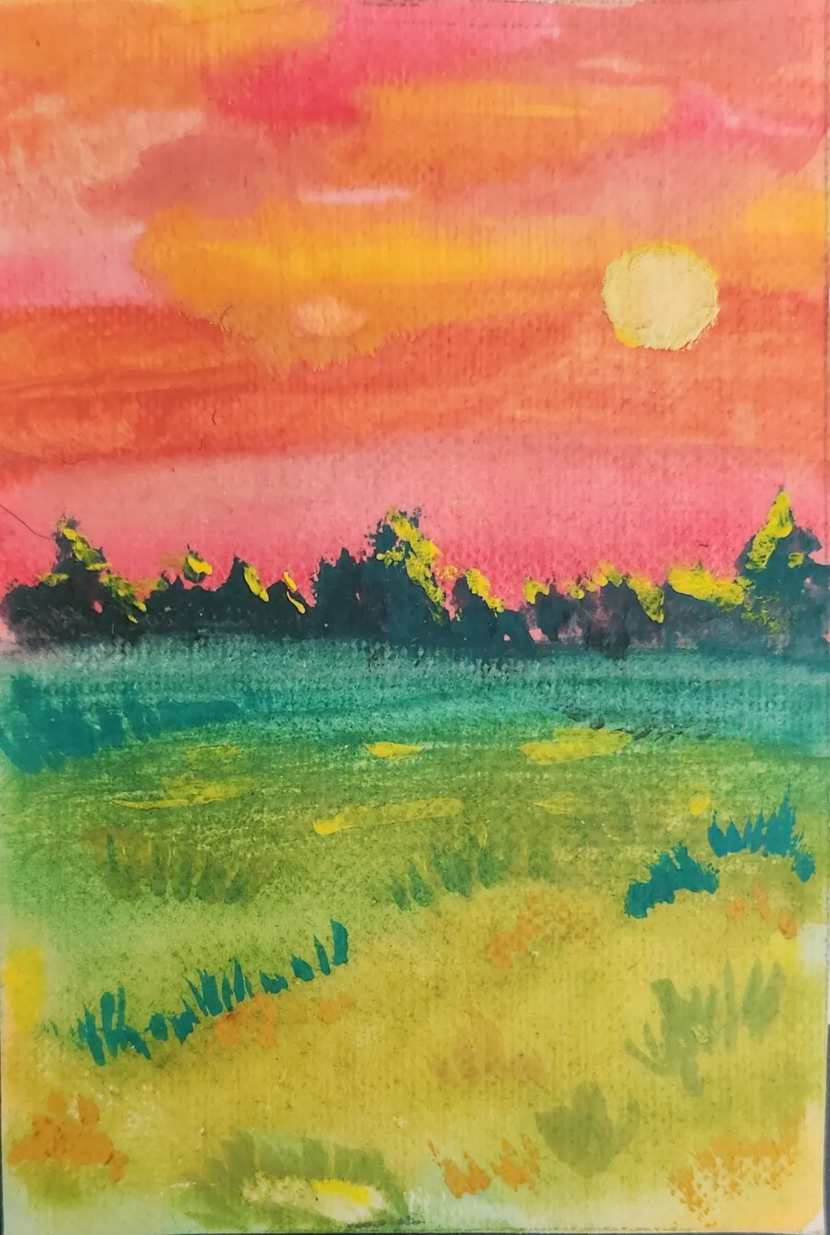 Sunset on the field aceo art card
